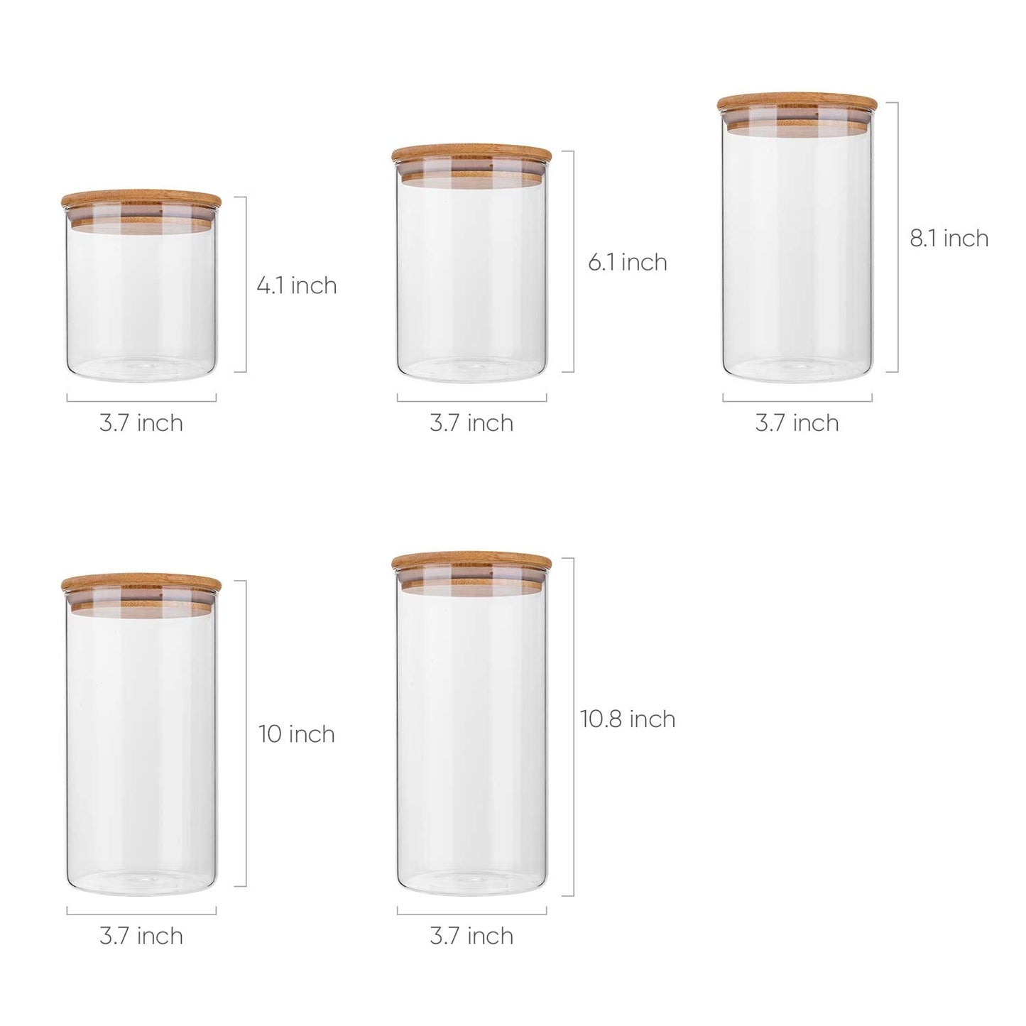 Glass Food Storage Jars with Bamboo Lids (Set of 5)