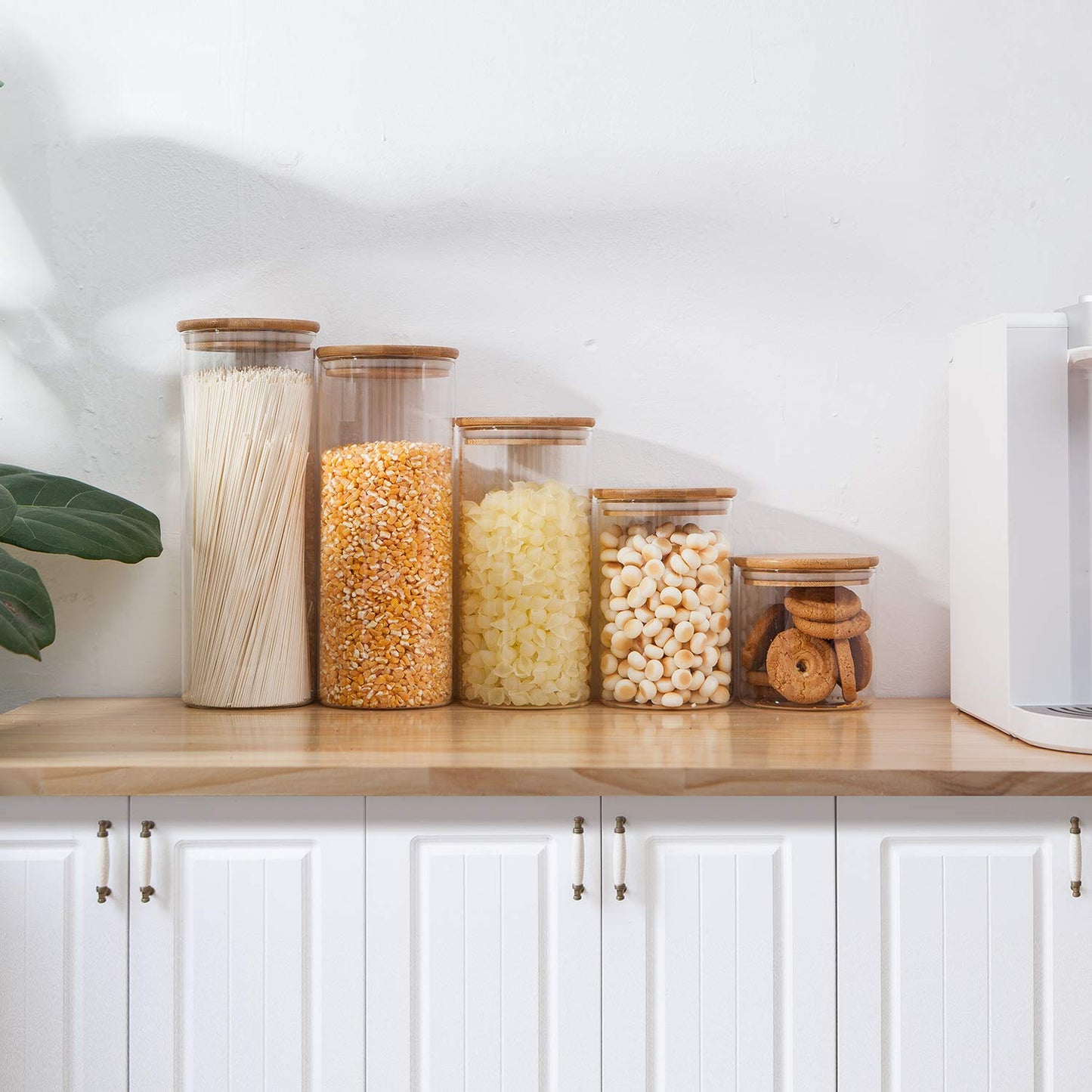 Glass Food Storage Jars with Bamboo Lids (Set of 5)