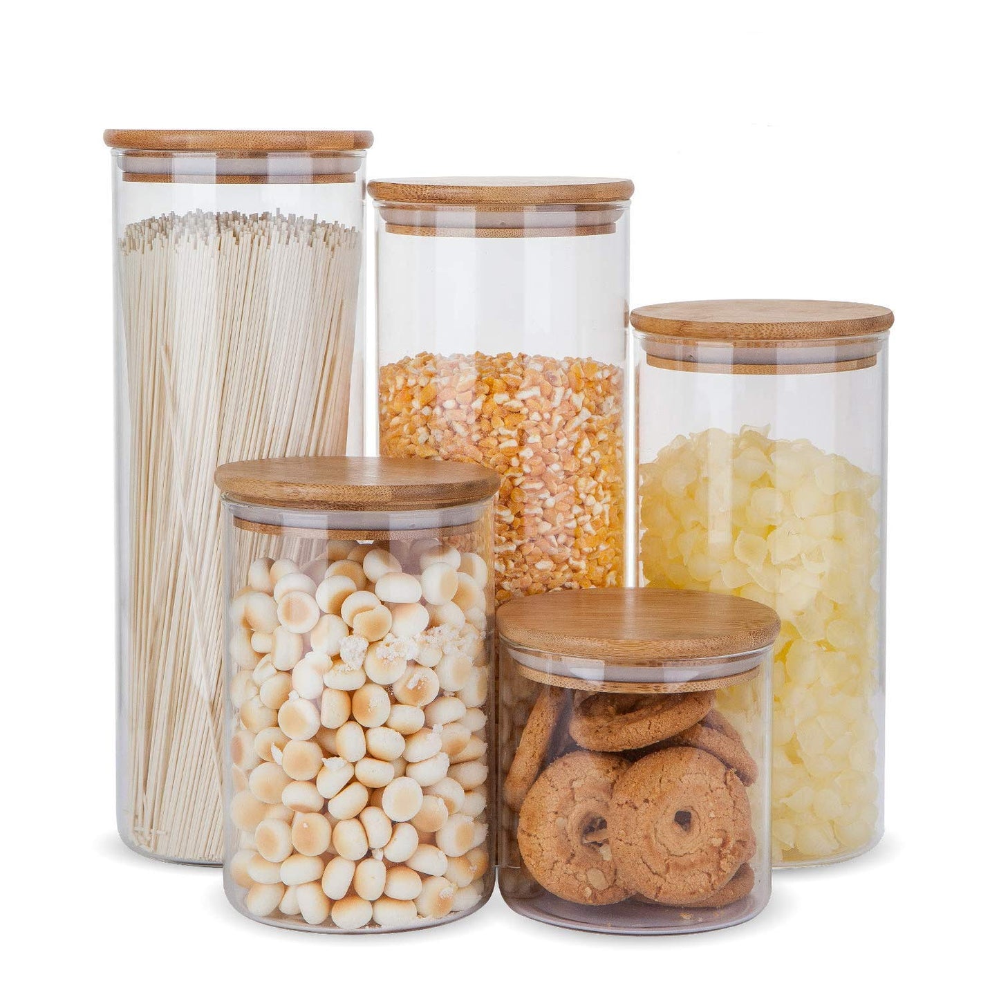 Glass Food Storage Jars with Bamboo Lids (Set of 5)