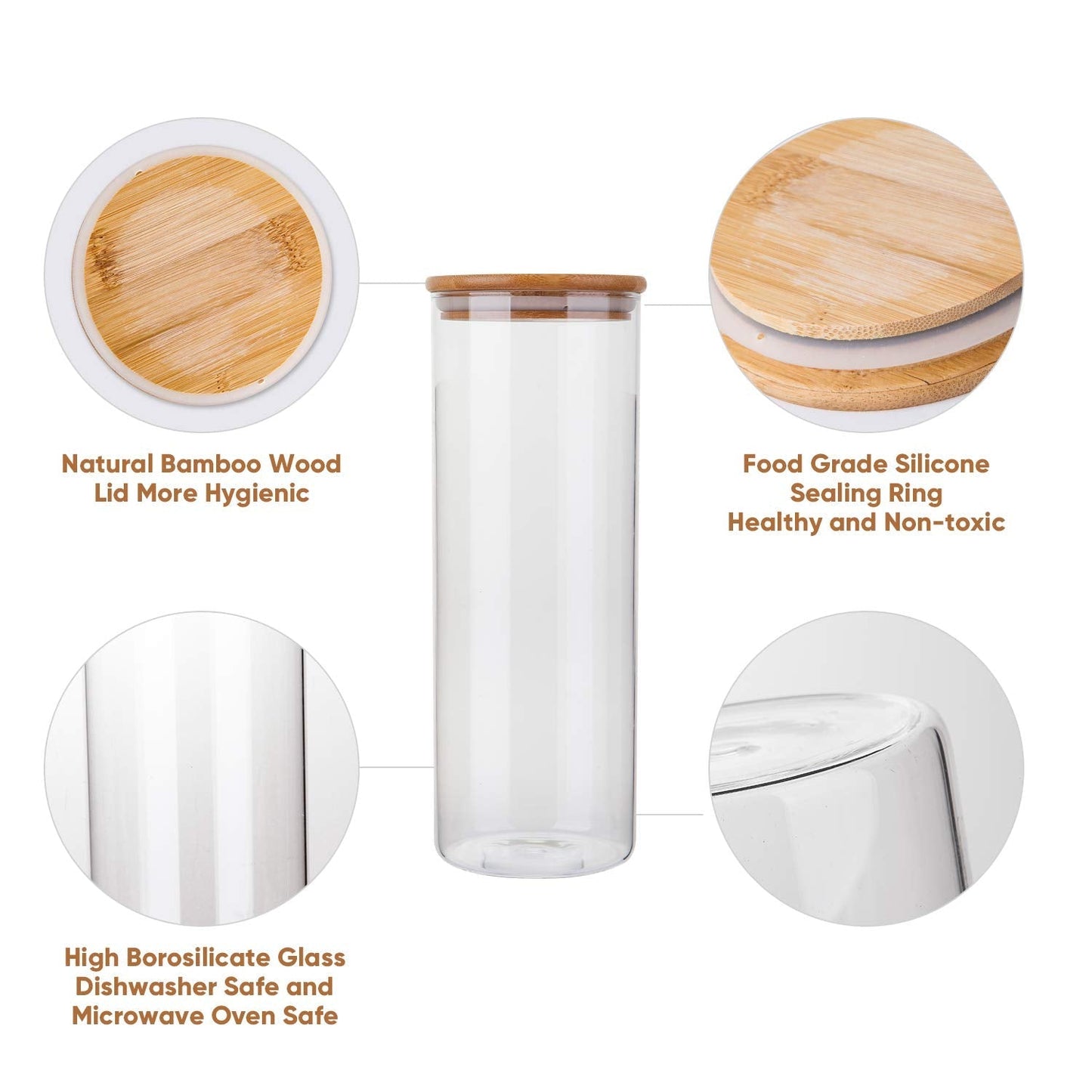 Glass Food Storage Jars with Bamboo Lids (Set of 5)