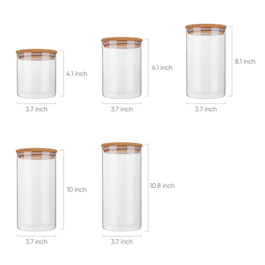 Glass Food Storage Jars with Bamboo Lids (Set of 5)